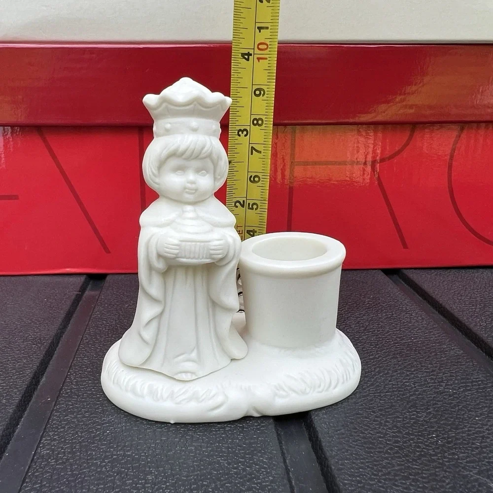 White Wise Men Kings Holy Night Ceramic Vintage Taper Candle Holder Christmas